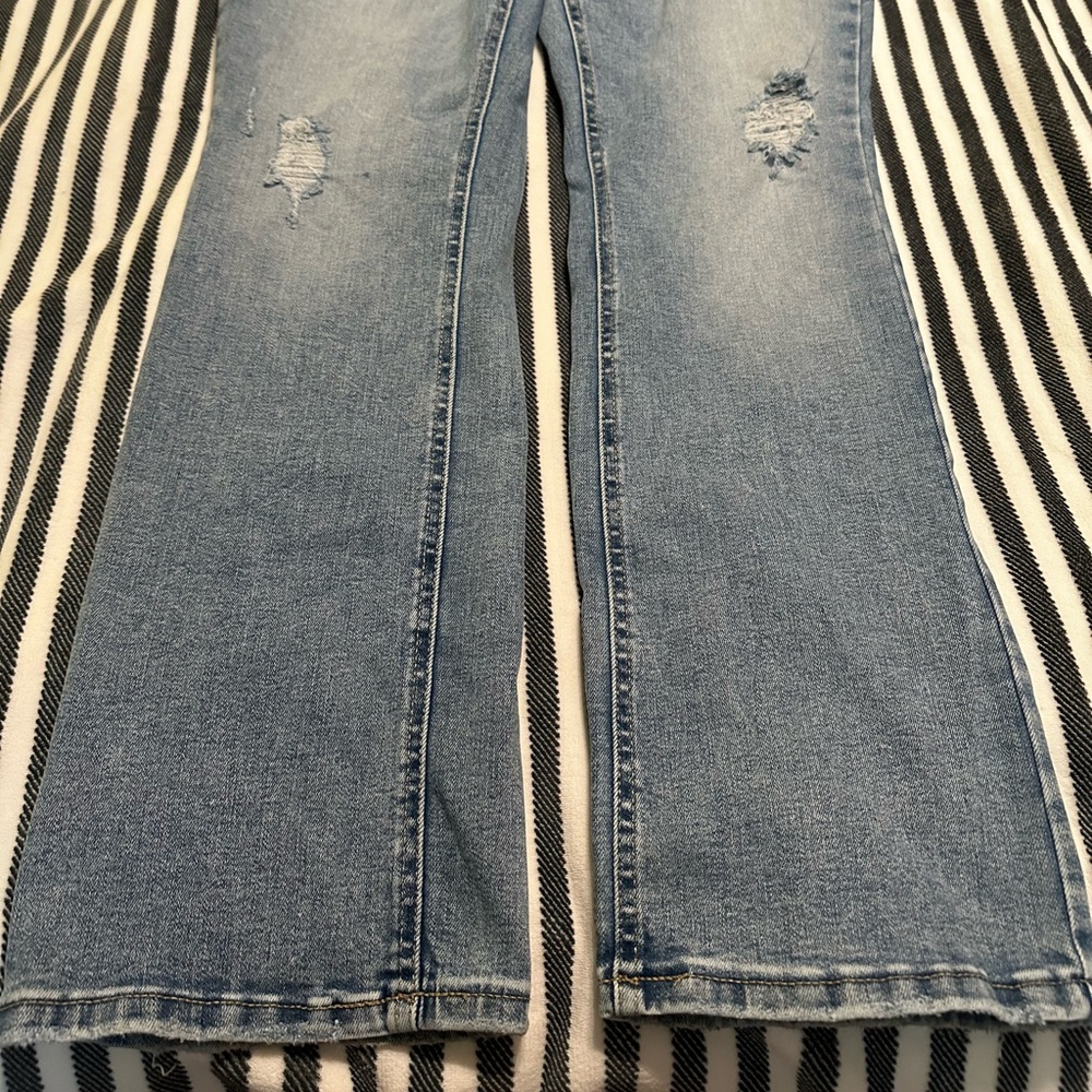 Edgely Light Blue Distressed Curvy High Rise Slim Boot Jeans